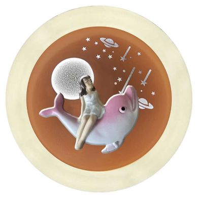 Ventoinha de tecto INFANTIL DELFIN branca,4 palas retráteis, 96W LED 3000|4000|6000K, Alt.35/45xD.91