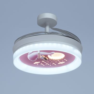Ventoinha de tecto INFANTIL DELFIN branca,4 palas retráteis, 96W LED 3000|4000|6000K, Alt.35/45xD.91
