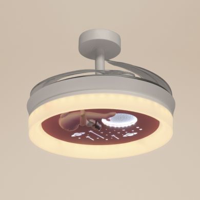 Ventoinha de tecto INFANTIL DELFIN branca,4 palas retráteis, 96W LED 3000|4000|6000K, Alt.35/45xD.91