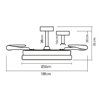 Ceiling fan DC LUXOR white, 4 retractable blades, 72W LED 3000|4000|6000K, H.30/40xD.108/50cm