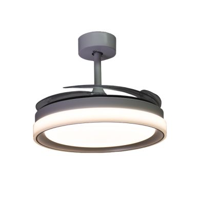 Ventoinha de tecto KIGALI MINI branca/prata 4palas retráteis 48W LED 3000|4000|6000K Alt.35xD91/40cm