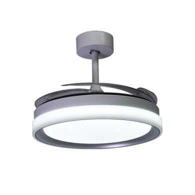 Ventoinha de tecto KIGALI MINI branca/prata 4palas retráteis 48W LED 3000|4000|6000K Alt.35xD91/40cm
