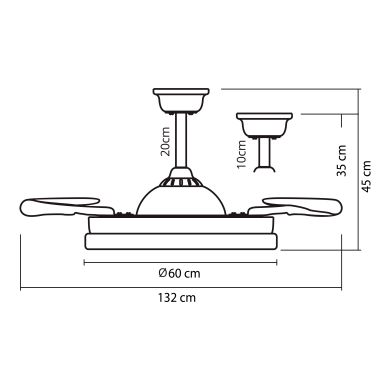 Ceiling fan DC ASGARD XL white, 4 retractable blades, 80W LED 3000|4000|6000K, H.35/45xD.132/60cm