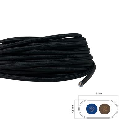 Cabo elétrico achatado revestido a tecido H03VVH2-F 2x0,75mm², em preto (Bobina 50m)