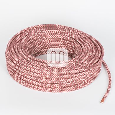 Cable eléctrico cubierto con tela redonda flexible H03VV-F 2x0,75 D.6.8mm rojo cereza/beige TO502