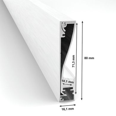 Surface profile/baseboard, 80x16.1mm, with LED strip lighting, in white with opal diffuser