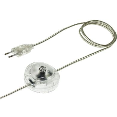 Cord-set with 3,0m transparent cable 2x0,75mm², transparent EU 2P plug and footer switch