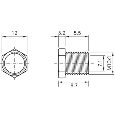 Hex head nipple with 5, 5mm long thread M10x1, in white thermoplastic resin