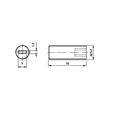 Tornillo roscado sin cabeza M7x1 con ranura plana para pasacable y florones, resina blanca, Alt.10mm