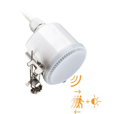 Sensor de movimento por microondas branco IP65, ângulo de detecção 360º, em PC com protecção UV