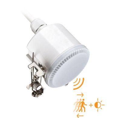 White microwave motion sensor IP65, detection angle 360º, in PC with UV protection