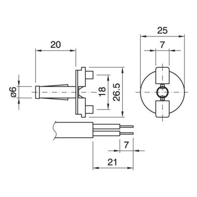 Isolador e stop para suporte E27 1-peça para cabos redondos, em resina termoplástica de cor branca