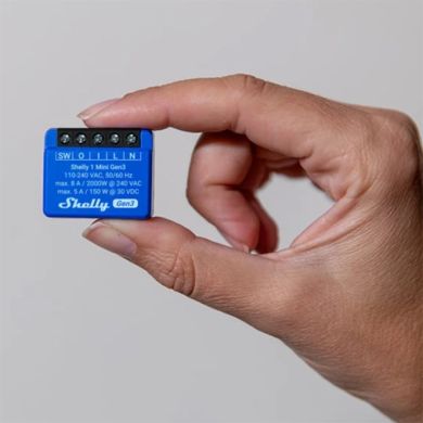 Shelly 1 Mini Gen3 — Mini Relé 1 canal (ON/OFF) 8A Wi-Fi + Bluetooth