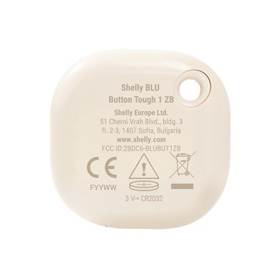 Shelly BLU Button Tough 1 ZB Marfim — Botão robusto Bluetooth + Zigbee, IP54