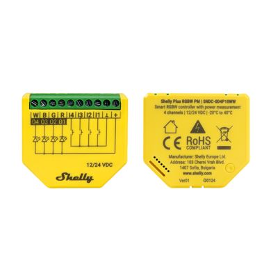 Shelly Plus RGBW PM — Controlador de fitas LED RGBW 4 canais com medição, Wi-Fi+Bluetooth