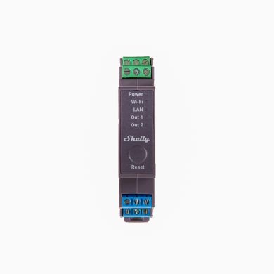 Shelly Pro 2 — Relé 2 canais p/calha DIN 2×16A Wi-Fi + LAN + Bluetooth