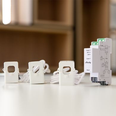 Shelly Pro 3EM-400 — Medidor de consumo trifásico 400A com 3 pinças, Wi-Fi + LAN + Bluetooth