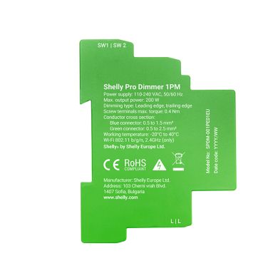 Shelly Pro Dimmer 1PM — Regulador para calha DIN, 200W  com Medição Consumo