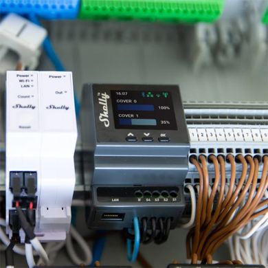 Shelly Pro Dual Cover PM — Controlador 2 canais p/calha DIN, 2 Motores/Estores c/Medição de Consumo