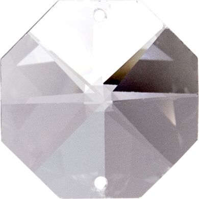 Crystal octagon stone D.1,4cm 2 holes transparent (Box)