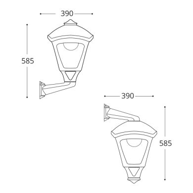 Aplique SERGIO 1xE27 30W botão CCT (2cores) IP55 C.33xL.39xAlt.58,5cm resina preta