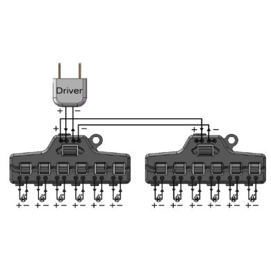 DC splitter connectors for parallel connection, 6 outputs 0-42Vdc 1.5A/output