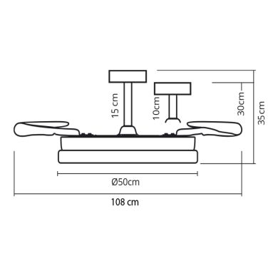 Ceiling fan DC CRETA white, 4 retractable blades, 72W LED 3000|4000|6000K, H.30/35xD.108/50cm