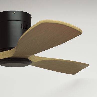 Ventoinha de tecto CÉFIRO OFF preto/faia, 3 palas Alt.18xD.130cm