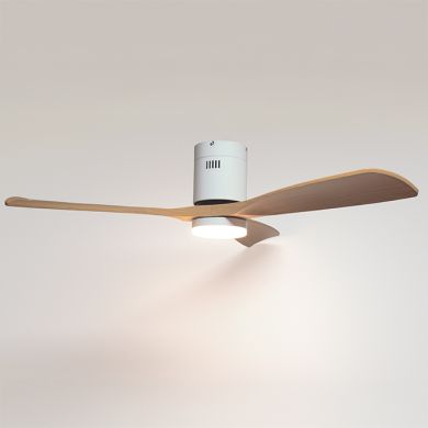 Ventoinha de tecto CÉFIRO ON branco/faia, 3 palas, 40W LED 3000|4000|6500K, Alt.18xD.130cm