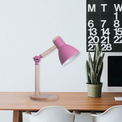 Candeeiro de mesa TEACHER 1xE27 Alt.47cmxD.15cm rosa mate/madeira