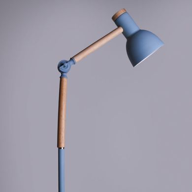 Lámpara de pie TEACHER 1xE27 Al.150xD.22cm Azul mate/Madera