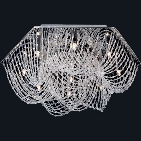 Plafond CAMILA 10xG9 Alt.30xD.60cm Cristais e chapa níquelada cromado
