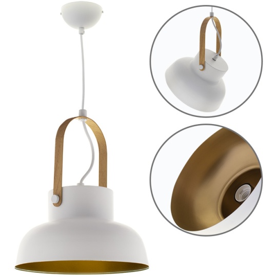 Suspensão GUIMAR 1xE27 Alt.Reg.xD.23cm branco/dourado