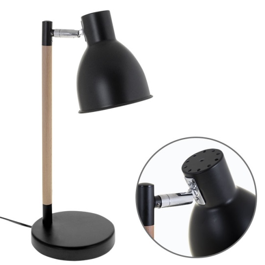 Candeeiro de mesa DELZA 1xE27 Alt.45xD.25cm preto/madeira natural