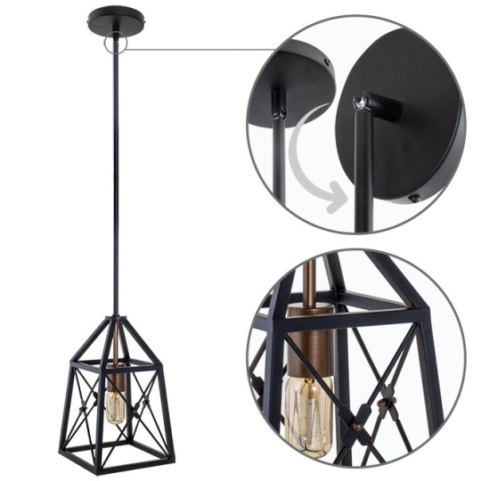 Suspensão PAVEL 1xE27 C.20xL.20xAlt.Reg.cm preto/dourado