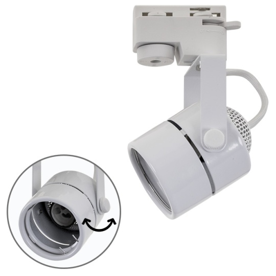 Foco redondo para calha AYRTON (2 condutores) GU10 Alt.14,5xD.7,5cm branco