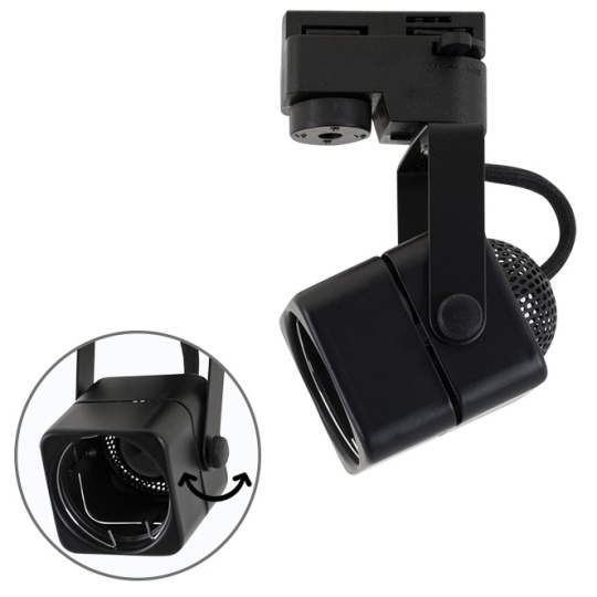 Foco quadrado para calha AYRTON (2 condutores) 1xGU10 C.7xAlt.14,5cm preto