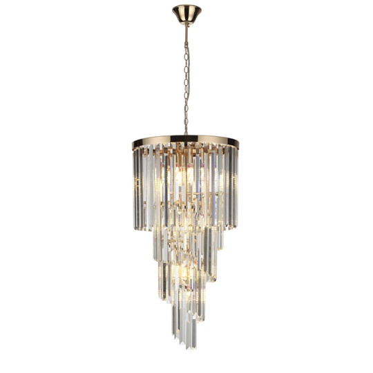 Ceiling Lamp OLFUS 9xE14 H.180(máx.)xD.40cm with transparent cristals and gold plate