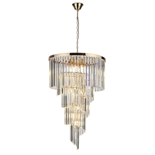 Ceiling Lamp OLFUS 12xE14 H.200(máx.)xD.60cm with transparent cristals and gold plate