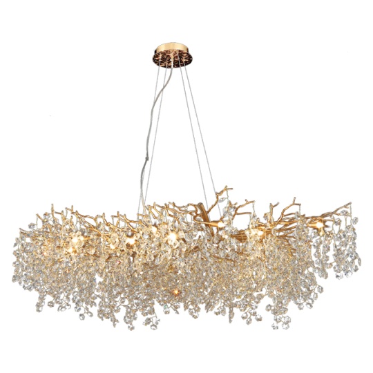 Ceiling Lamp AMPEZZO 18xG9 L.150xW.75xH.Reg.cm with transparent cristals and gold frame