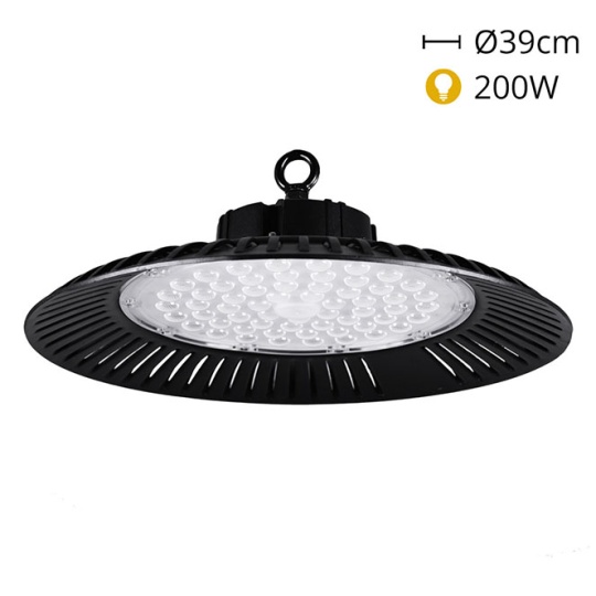Campânula ECOVISION IP65 1x200W LED 16000lm 6400K 90° Alt.12xD.39cm preto