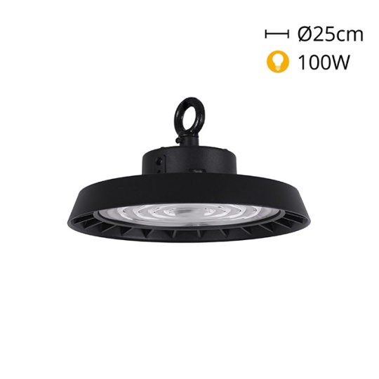 Campânula MEGAVISION IP65 1x100W LED 15000lm (150lm/W) 6500K 90° Alt.9,9xD.25cm preto