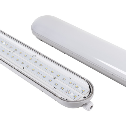 Armadura estanque LINESTRA X2 150cm IP65 1x56W LED 6000lm 6400K 130° C.150xL.9,2xAlt.6cm cinzento