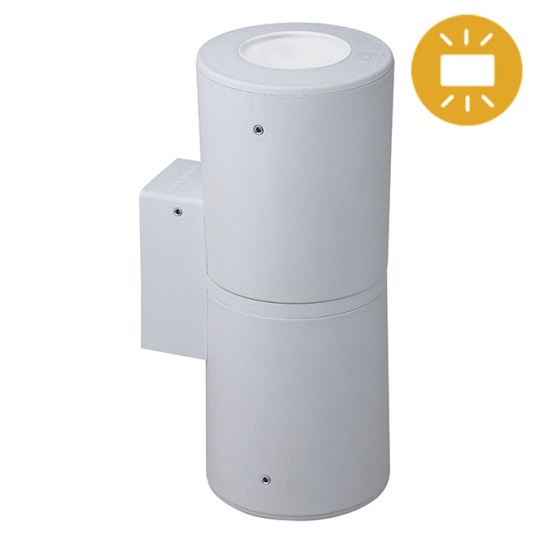 Aplique FRANCA 2xGU10 6W botão CCT (2cores) IP55 C.9,5xL.11xAlt.24cm resina branca