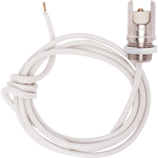 White R7s lampholder with metal nut, 100cm glass braid silicone wire, in metal