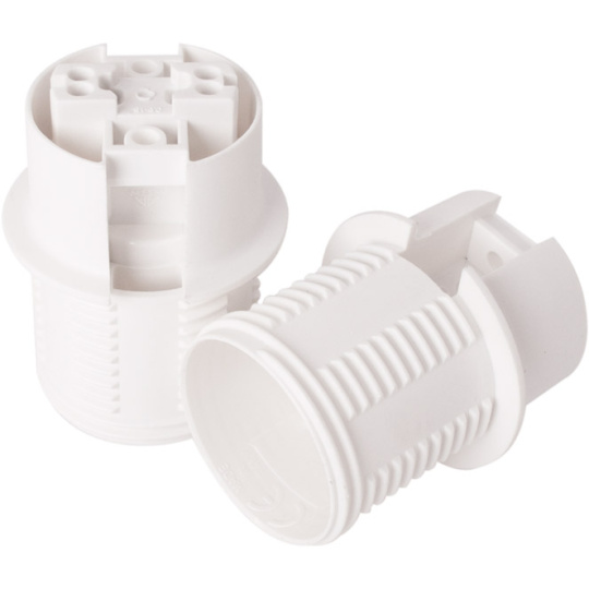 White E14 2-pieces lampholder with half threaded outer shell, in thermoplastic resin