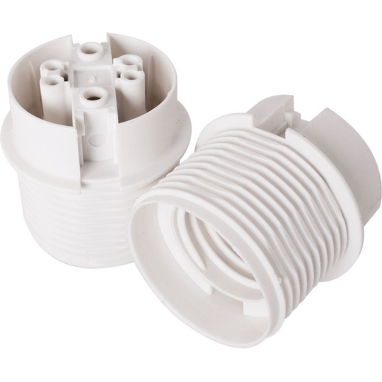 White E27 2 pieces lampholder with partly threaded outer shell in thermoplastic resin