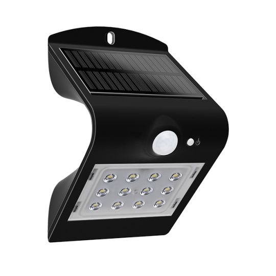 Aplique solar SOLARIS IP65 1,5W 220lm LED 4000K+LED traseiro 4000K C.9,65xL.7,94xAlt.14,49cm preto