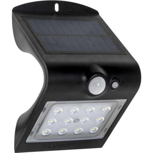 Aplique solar SOLARIS IP65 1x1,5W LED+1xLED 220lm 6000K C.9,5xAlt.14,5Preto