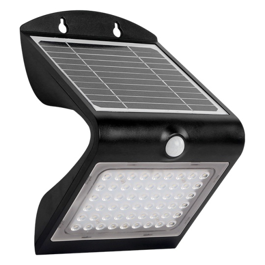 Aplique solar SOLARIS IP65 4W 500lm LED 4000K+LED traseiro 4000K C.14xL.11,48xAlt.21,11cm preto